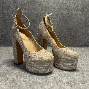 Lulus - Zakat Rhinestone Platform Pumps - Womens Size 6.5  P Hill Resale CO (208